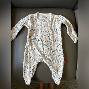 Pink Floral MagneticMe Onesie - organic cotton fabric - Newborn 5-8lbs
